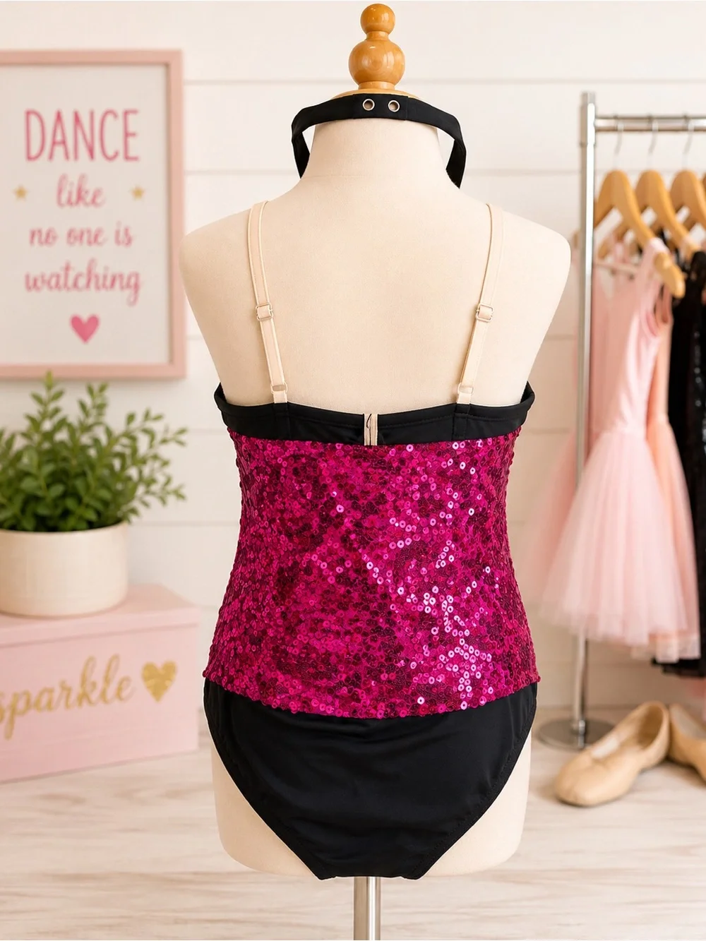 Weissman Pink Sequin Dance Costume Leotard & Scrunchie Child Medium NWT